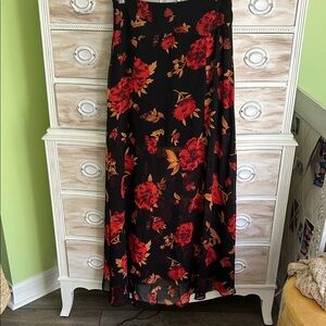 Cotton Candy Black and Red Floral Maxi Skirt